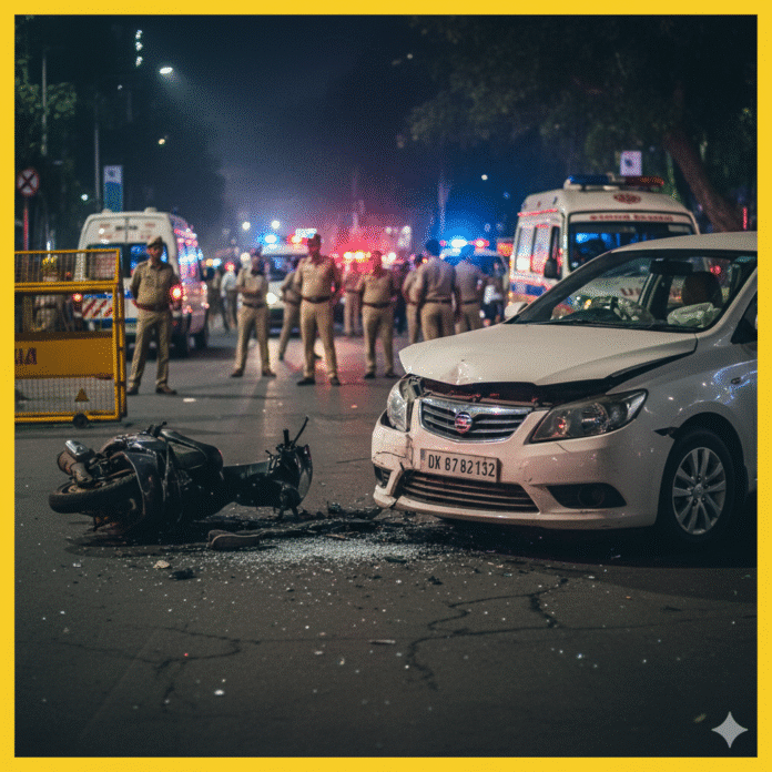 दिल्ली राजौरी गार्डन में हिट एंड रन: कार ने स्कूटी सवार को टक्कर मारी, चालक मौके से फरार। घायल की हालत नाजुक। #DelhiHitAndRun #BreakingNews