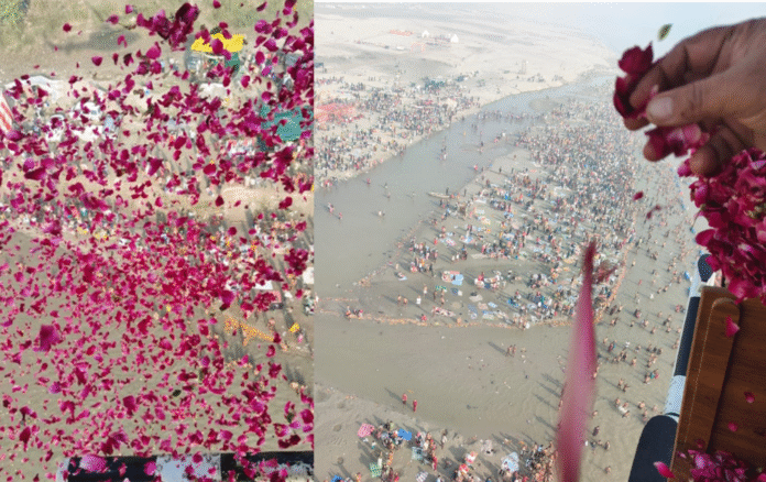 गढ़मुक्तेश्वर: CM योगी के हेलीकॉप्टर ने श्रद्धालुओं पर बरसाए फूल...